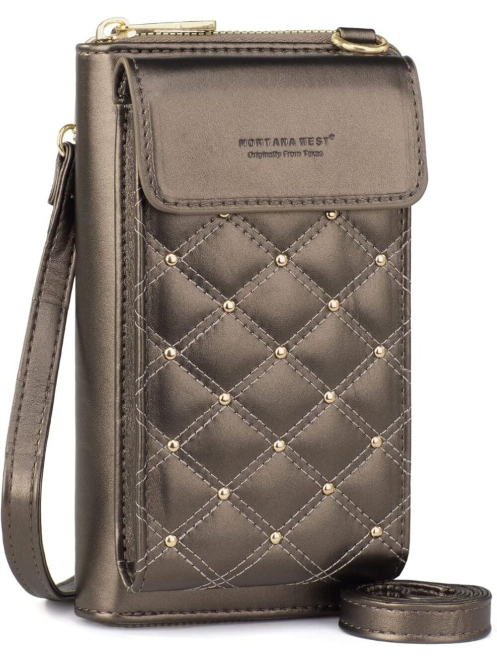 Montana West Women's Bronze Leather Cell Phone Adjustable strap Crossbody Bags